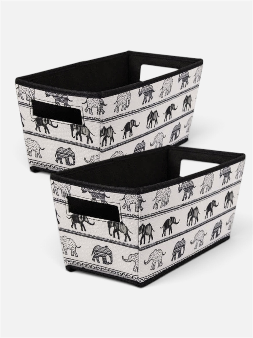Itso Elephant Black & White Decorative Print Fabric Storage Bin - Set Of 2